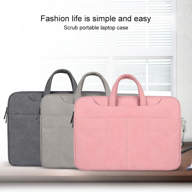 ST06S Waterproof PU Leather Zipper Hidden Portable Strap One-shoulder Handbag for 15.6 inch Laptops, with Magic Stick & Suitcase Belt (Light Grey) - 13.3 inch by PMC TechLife | Online Shopping South Africa | PMC TechLife | Buy Now Pay Later Mobicred