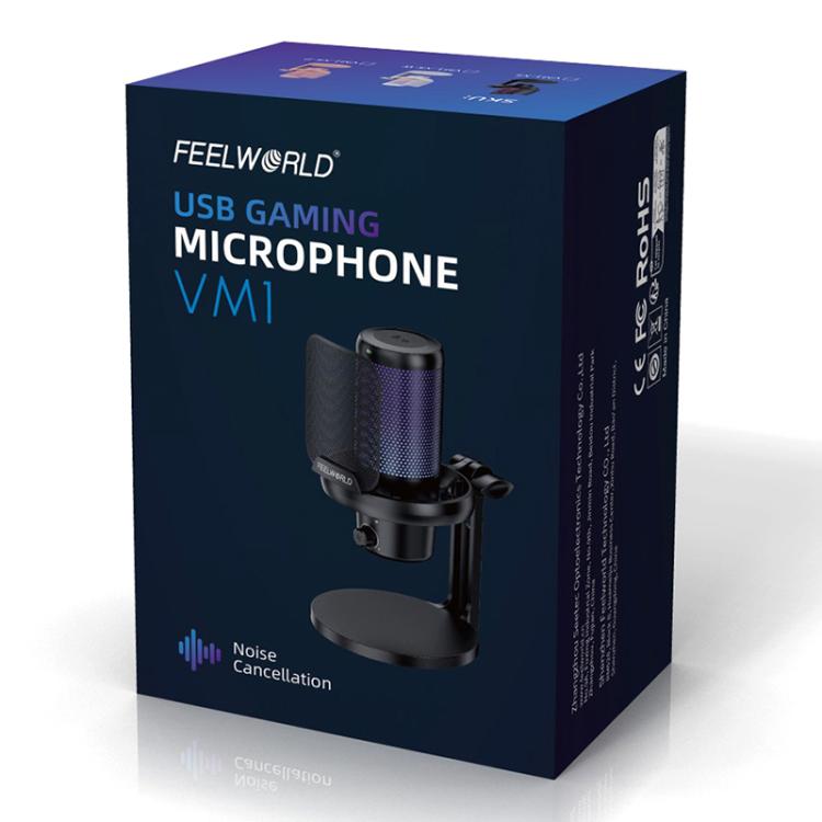 FEELWORLD VM1 USB Condenser Gaming Microphone for Streaming Noise Cancellation Mute RGB Light Desktop Stand (Pink) - Microphone by FEELWORLD | Online Shopping South Africa | PMC TechLife | Buy Now Pay Later Mobicred