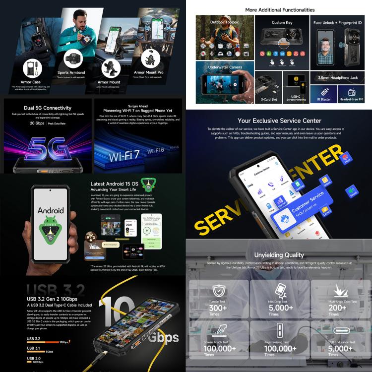 Ulefone Armor 28 Ultra Rugged Phone, 16GB+1TB, Night Vision, 10600mAh, 6.67 inch Android 14 MediaTek Dimensity 9300+ Octa Core, Network: 5G, NFC (Black) - free shipping - PMC TechLife - Order now!