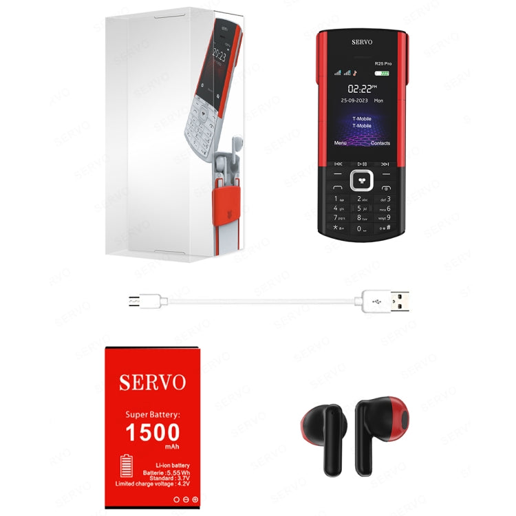 SERVO R25 Pro Mobile Phone with TWS Bluetooth Headsets, 2.4 inch, 24 Keys, Support Bluetooth, Quick Dial, Auto Response, FM, Flashlight, GSM, Dual SIM (White Red) - free shipping - PMC Jewellery - Order now!