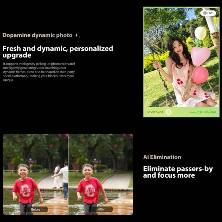 vivo S20, 12GB+256GB, Face ID / Screen Fingerprint Identification, 6.67 inch Android 15 Snapdragon 7 Gen 3 Octa Core, OTG, NFC, Network: 5G (Gold) - free shipping - PMc TechLife - Order now!