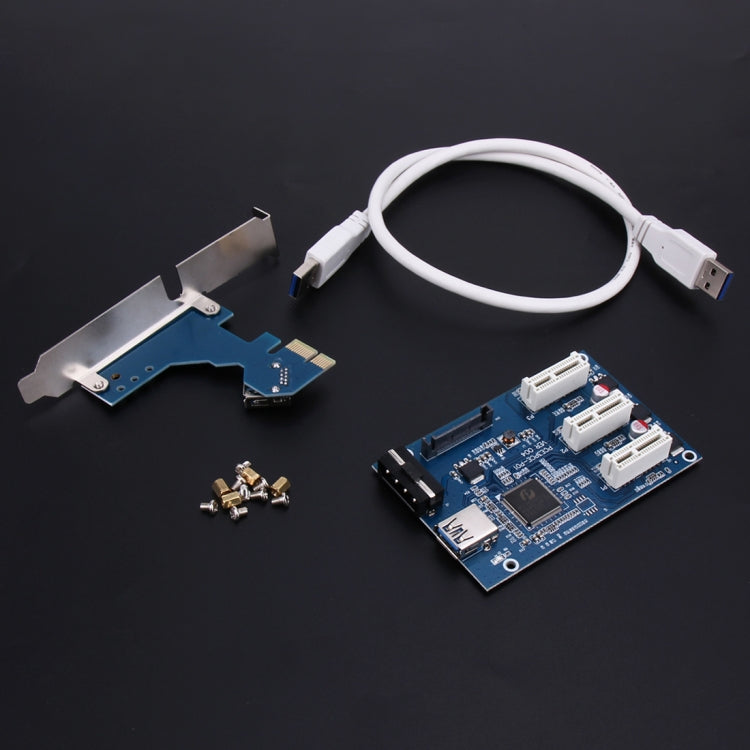PCI-E 1 to 3 PCI Express 1 Slots Riser Card 3 PCI-E Slot Adapter PCI-E Port Multiplier Card with 60cm USB Cable(Blue) - free shipping - PMC Jewellery - Order now!