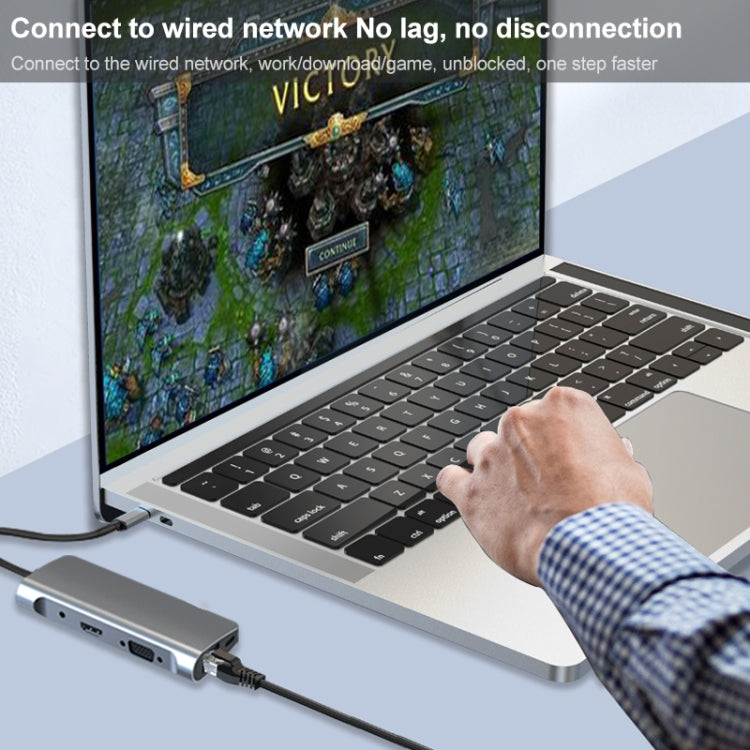 9 in 1 RJ45 + PD + SD/TF + USB 3.0 x 2 + HDMI + VGA + Audio to USB-C / Type-C HUB Adapter - USB HUB by PMC Jewellery | Online Shopping South Africa | PMC Jewellery | Buy Now Pay Later Mobicred