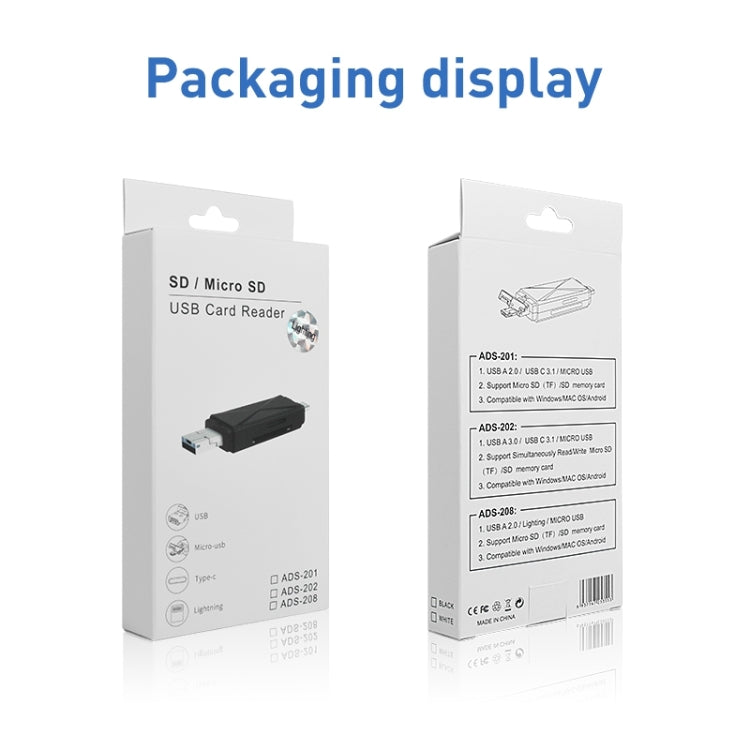 ADS-208 8 Pin+USB+Micro USB Multi-function Card Reader (Silver) - by PMC Jewellery | Online Shopping South Africa | PMC Jewellery | Buy Now Pay Later Mobicred