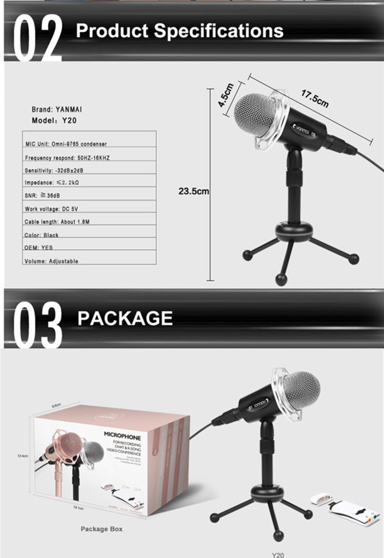 Yanmai Y20 Professional Game Condenser Microphone with Tripod Holder, Cable Length: 1.8m, Compatible with PC and Mac for Live Broadcast Show, KTV, etc.(Black) - Microphone by Yanmai | Online Shopping South Africa | PMC TechLife | Buy Now Pay Later Mobicred
