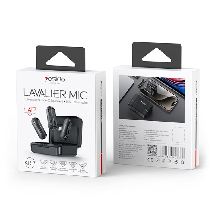 YESIDO KR17 2 in 1 Wireless Lavalier Microphone Type-C Receiver with Charging Box - Microphone by Yesido | Online Shopping South Africa | PMC TechLife | Buy Now Pay Later Mobicred