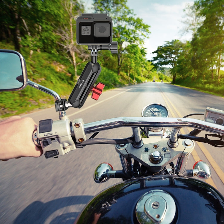 PULUZ Motorcycle Rearview Small Clamp CNC Metal Magic Arm Rod Mount (Black) - free shipping - PMC TechLife - Order now!