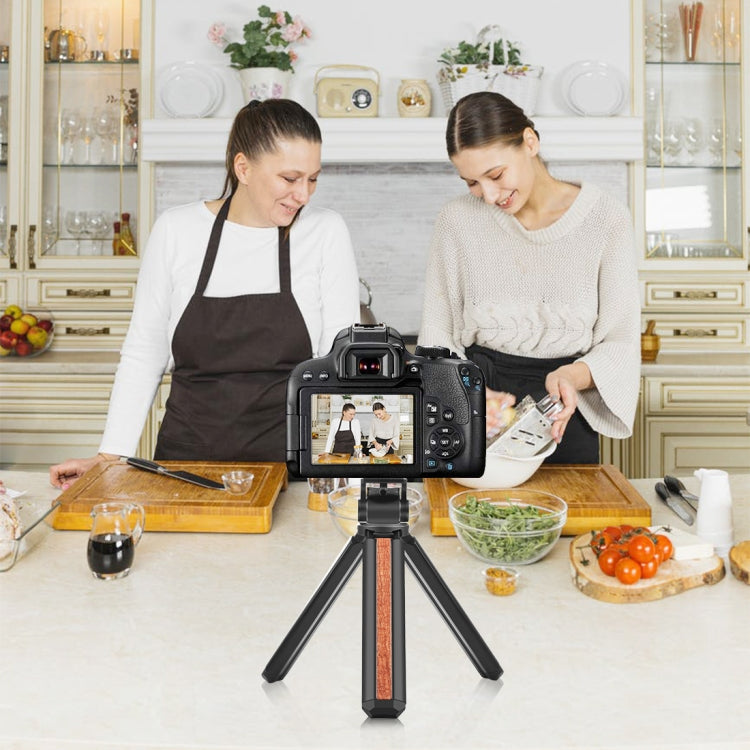PULUZ Inlaid Wood Desktop Vlogging Live Tripod Holder with Tripod Head (Black) - free shipping - PMC TechLife - Order now!