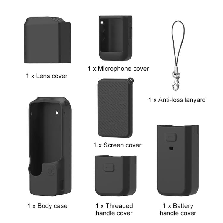 For DJI OSMO Pocket 3 PULUZ 6 in 1 Body Lens Handle Screen Mic Silicone TPU Cover (Black) - free shipping - PMC TechLife - Order now!