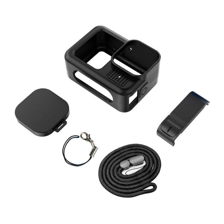 For GoPro HERO13 Black PULUZ Silicone Protective Case Side Interface Cover with Wrist Strap & Lens Cover (Black) - Silicone Cases by PULUZ | Online Shopping South Africa | PMc TechLife | Buy Now Pay Later Mobicred
