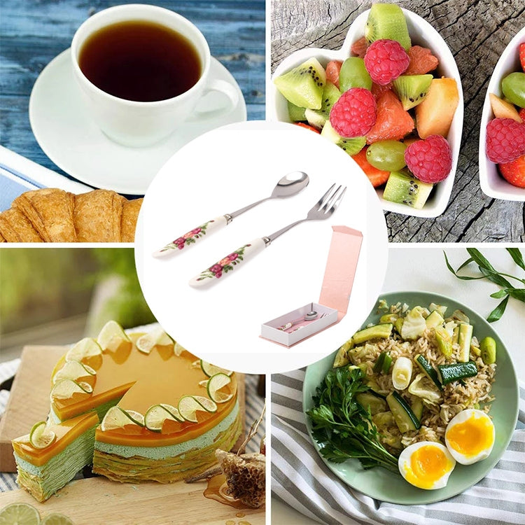 Ceramic Handle Stainless Steel Spoon + Fork Set - Cutlery Sets by PMC TechLife | Online Shopping South Africa | PMC TechLife | Buy Now Pay Later Mobicred