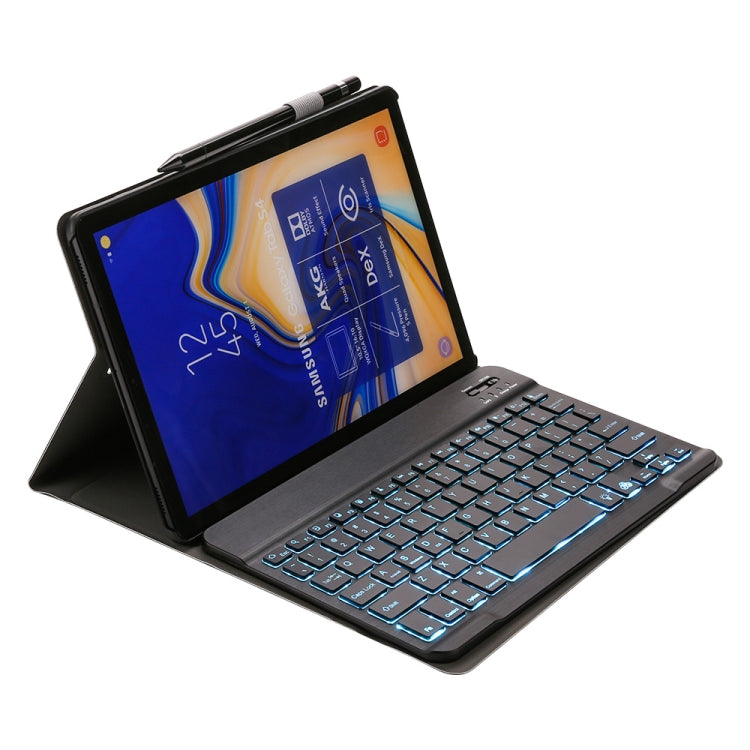 ST590S Bluetooth 3.0 Fine Wool Texture PU Leather ABS Detachable Seven-color Backlight Bluetooth Keyboard Leather Tablet Case for Samsung Galaxy Tab A 10.5 inch T590 / T595, with Pen Slot & Holder (Black) - Samsung Keyboard by PMC TechLife | Online Shopping South Africa | PMC TechLife