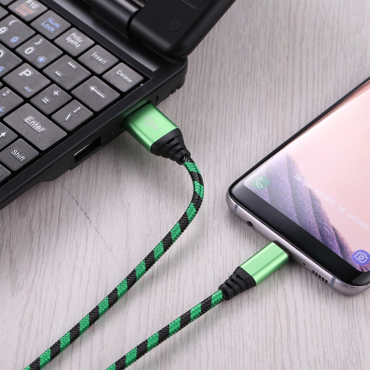 1m USB to USB-C / Type-C Nylon Weave Style Data Sync Charging Cable(Green) - USB-C & Type-C Cable by PMC TechLife | Online Shopping South Africa | PMC TechLife | Buy Now Pay Later Mobicred