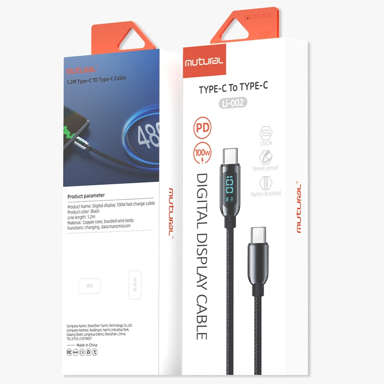 Mutural Li-CC002 1.2m 100W Digital Display USB-C / Type-C to Type-C Charging Data Cable - free shipping - PMC TechLife - Order now!