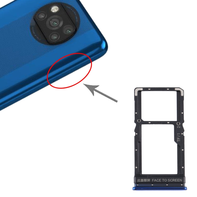 SIM Card Tray + SIM Card Tray / Micro SD Card Tray for Xiaomi Poco X3 / Poco X3 NFC(Blue) - free shipping - PMC TechLife - Order now!