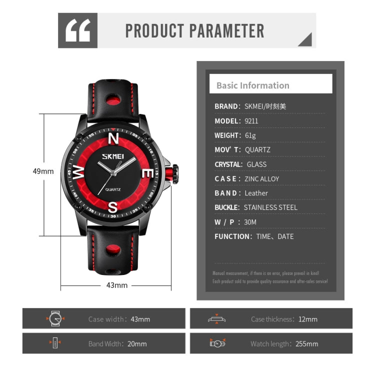 SKMEI 9211 Fashion Sports Stereo Dial Luminous Pointer Creative Watch Business Trend Men Quartz Watch(Red) - free shipping - PMC TechLife - Order now!
