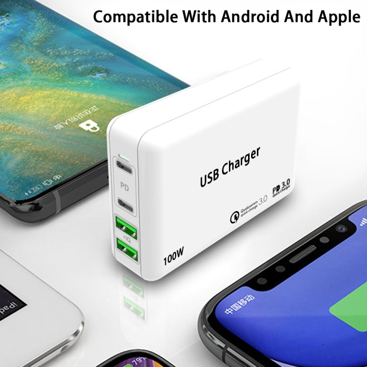 PD65W-A9 PD 65W Dual Dort USB-C / Type-C + Dual USB Charger with 5A USB-C / Type-C to USB-C / Type-C Fast Charging Cable for Apple MacBook Series UK Plug - Cable & Adapter by PMC Jewellery | Online Shopping South Africa | PMC Jewellery | Buy Now Pay Later Mobicred