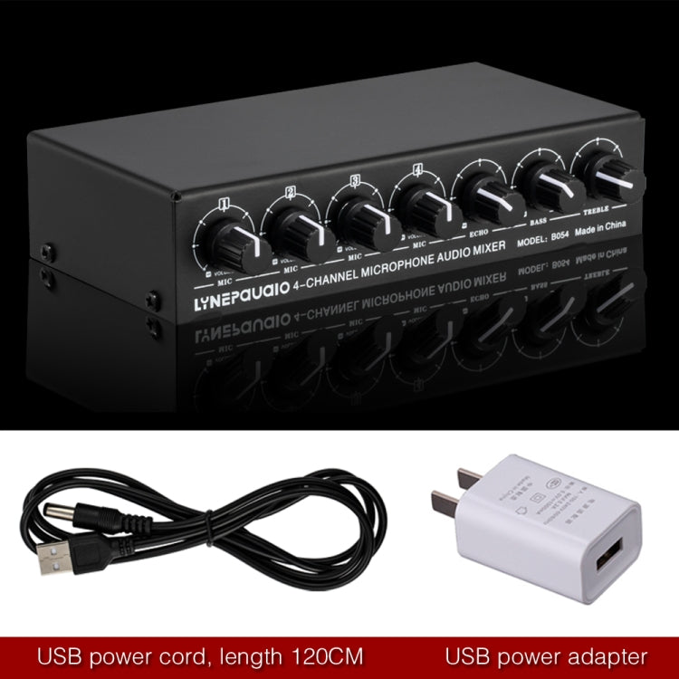 B054 4-Channel Microphone Mixer Support Stereo Output With Reverb Treble And Bass Adjustment, USB 5V Power Supply, US Plug - by PMC TechLife | Online Shopping South Africa | PMC TechLife