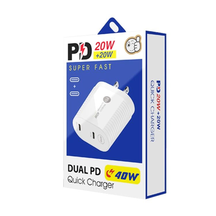 40W Dual Port PD / Type-C Fast Charger for iPhone / iPad Series, US Plug(White) - USB Charger by PMC Jewellery | Online Shopping South Africa | PMC Jewellery | Buy Now Pay Later Mobicred