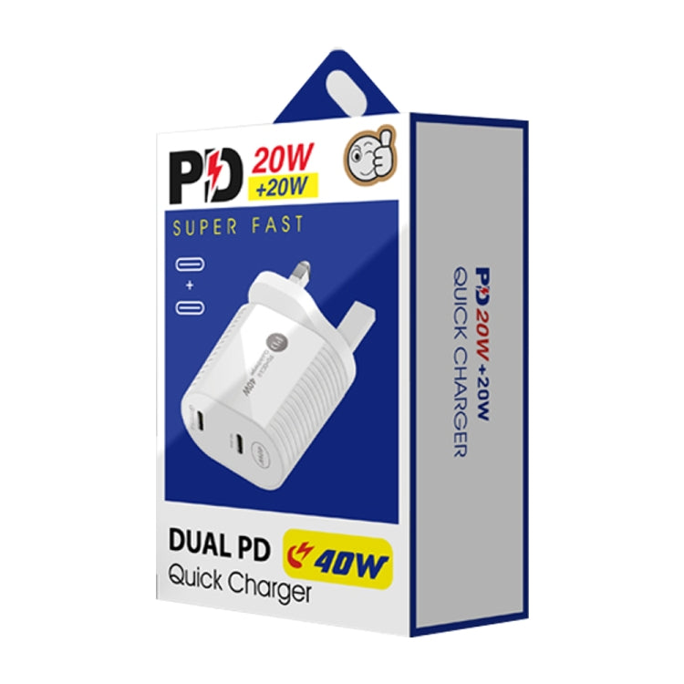 40W Dual Port PD / Type-C Fast Charger with Type-C to 8 Pin Data Cable, UK Plug(White) - free shipping - PMC Jewellery - Order now!