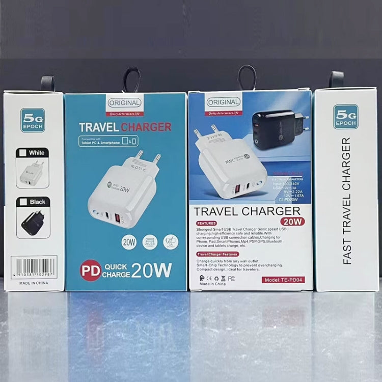 PD04 Type-C + USB Mobile Phone Charger with USB to 8 Pin Cable, EU Plug(White) - free shipping - PMC Jewellery - Order now!