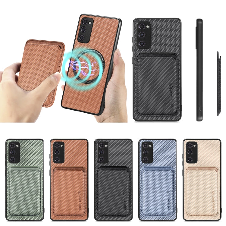 For Samsung Galaxy S20 FE Carbon Fiber Leather Card Magsafe Magnetic Phone Case(Green) - Galaxy S20 FE Cases by PMC TechLife | Online Shopping South Africa | PMC TechLife