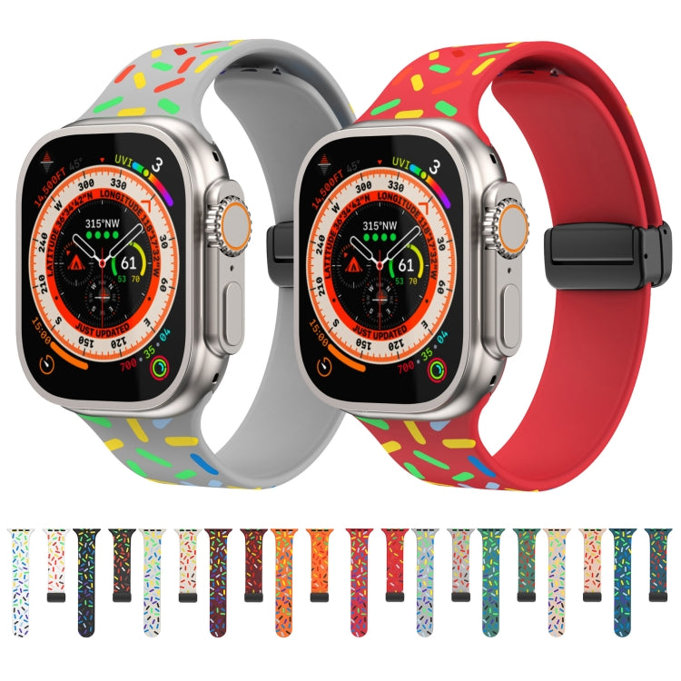 For Apple Watch SE 2022 44mm Rainbow Dots Silicone Magnetic Black Buckle Watch Band(Orange) - Watch Bands by PMC TechLife | Online Shopping South Africa | PMC TechLife