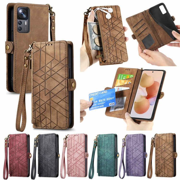 For Xiaomi 13 Pro Geometric Zipper Wallet Side Buckle Leather Phone Case(Brown) - Xiaomi Cases by PMC TechLife | Online Shopping South Africa | PMC TechLife | Buy Now Pay Later Mobicred