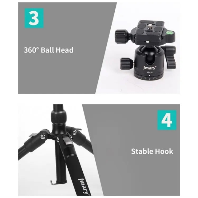 JMARY KT325+NB30 1.6m Portable Aluminum Alloy Action Camera Rotating Tripod Holder - free shipping - PMC TechLife - Order now!
