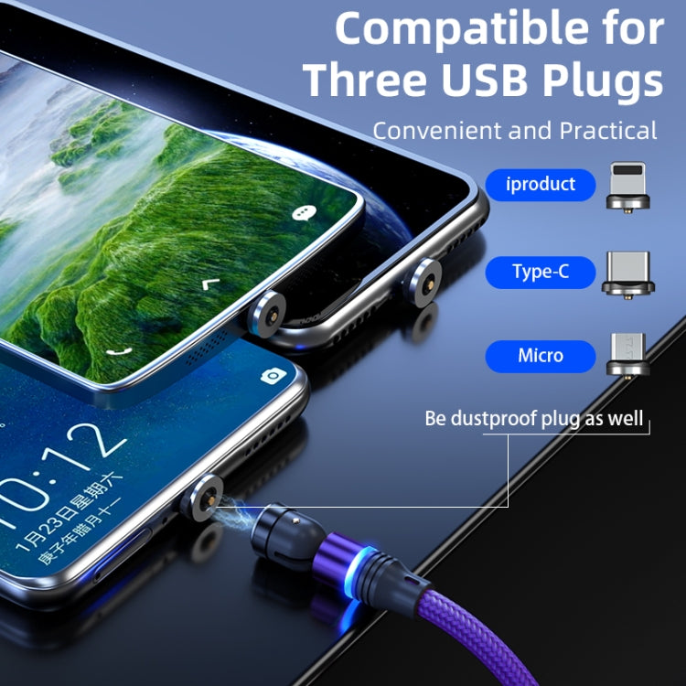 ENKAY 3 in 1 2.4A USB to Type-C / 8 Pin / Micro USB Magnetic 540 Degrees Rotating Charging Cable, Length:2m(Purplele) - free shipping - PMC Jewellery - Order now!