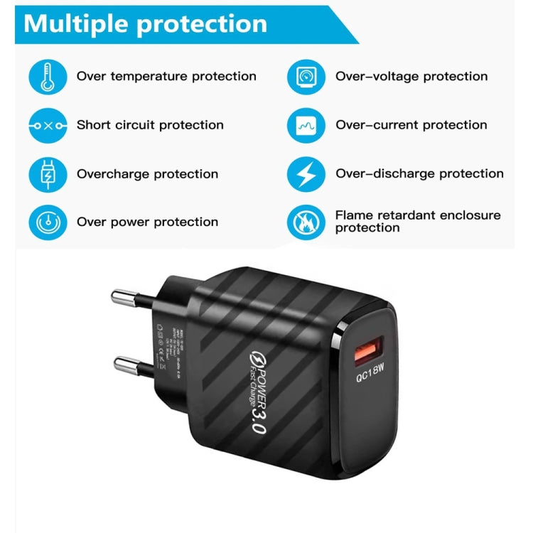 TE-005 QC3.0 18W USB Fast Charger with 1m 3A USB to 8 Pin Cable, EU Plug(White) - free shipping - PMC Jewellery - Order now!