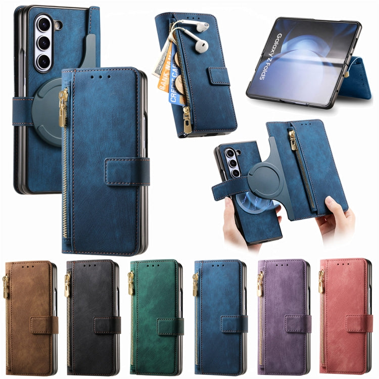 For Samsung Galaxy Z Fold4 Retro MagSafe Magnetic Zipper Wallet Leather Phone Case(Purple) - Galaxy Z Fold4 5G Cases by PMC TechLife | Online Shopping South Africa | PMC TechLife | Buy Now Pay Later Mobicred