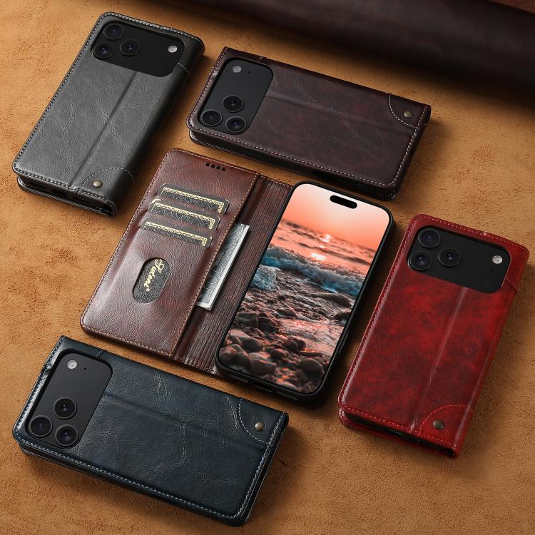 For iPhone 16e Suteni Baroque Calf Texture Buckle Wallet Leather Phone Case(Black) - free shipping - PMC TechLife - Order now!