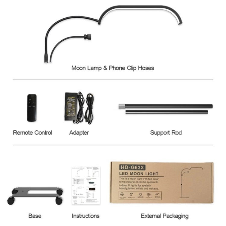 HD-G63X Floor Standing Remote Dimming LED Moon Lamp Manicure Eyelash Beauty Lamp(AU Plug) - Selfie Light by PMC TechLife | Online Shopping South Africa | PMC TechLife | Buy Now Pay Later Mobicred