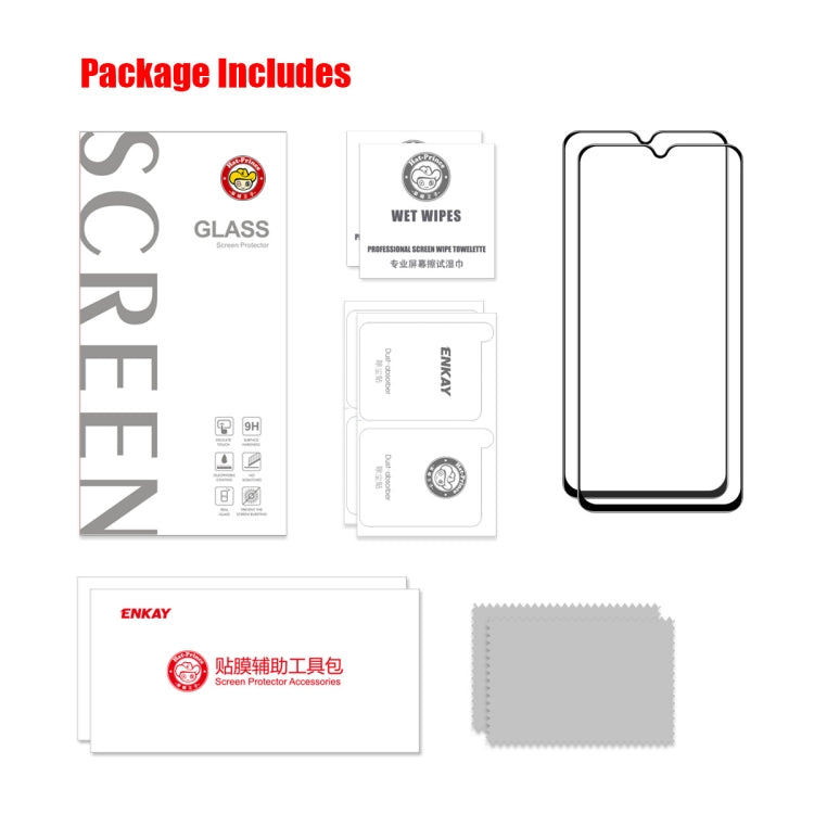 For OPPO A16e 2pcs ENKAY Full Glue High Aluminum-silicon Tempered Glass Film - OPPO Tempered Glass by ENKAY | Online Shopping South Africa | PMC TechLife | Buy Now Pay Later Mobicred