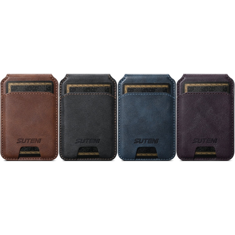 Suteni S2 Phone Magnetic Card Case Card Sleeve MagSafe Magnetic Coil PU Leather(Blue) - by Suteni | Online Shopping South Africa | PMC Jewellery | Buy Now Pay Later Mobicred
