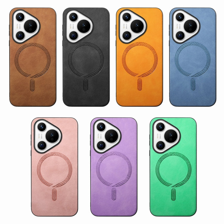 For Huawei Pura 70 Solid Color Retro Magsafe PU Back Cover Phone Case(Brown) - Huawei Cases by PMC Jewellery | Online Shopping South Africa | PMC Jewellery | Buy Now Pay Later Mobicred
