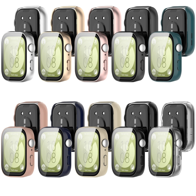 For Huawei Watch Fit 3 PC + Tempered Film Integrated Watch Protective Case(Dark Green) - Watch Cases by PMC TechLife | Online Shopping South Africa | PMC TechLife | Buy Now Pay Later Mobicred