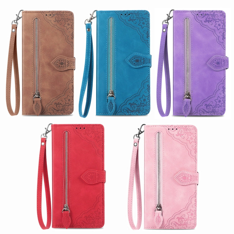 For Huawei Pura 70 Embossed Flower Zipper Leather Phone Case(Pink) - Huawei Cases by PMC Jewellery | Online Shopping South Africa | PMC Jewellery | Buy Now Pay Later Mobicred