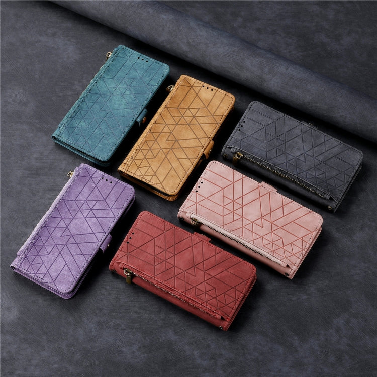 For Huawei Pura 70 Pro Geometric Zipper Wallet Side Buckle Leather Phone Case(Brown) - Huawei Cases by PMC Jewellery | Online Shopping South Africa | PMC Jewellery | Buy Now Pay Later Mobicred
