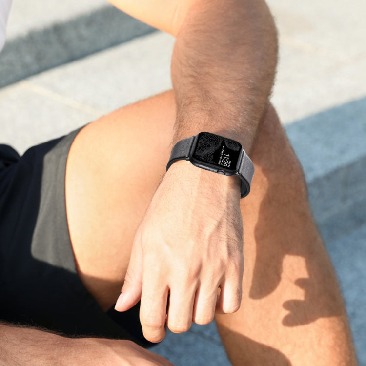 For Apple Watch SE 44mm Genuine Leather Hybrid Silicone Watch Band(Black Black Buckle) - Watch Bands by PMC TechLife | Online Shopping South Africa | PMC TechLife | Buy Now Pay Later Mobicred