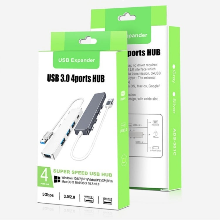 ADS-301A USB 3.0 to Type-C + USB 3.0 / 2.0 4-Ports Hub Laptop Expander(Silver) - USB 3.0 HUB by PMC TechLife | Online Shopping South Africa | PMC TechLife | Buy Now Pay Later Mobicred