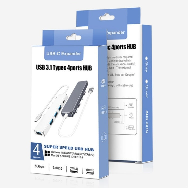 ADS-301C USB-C / Type-C to USB-C + USB 3.0 + 3 x USB 2.0 Expander HUB(Grey) - USB HUB by PMC TechLife | Online Shopping South Africa | PMC TechLife | Buy Now Pay Later Mobicred