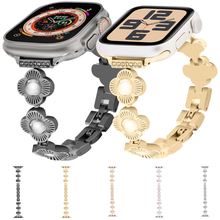For Apple Watch Series 6 44mm Four Leaf Clover Quick-Release Metal Chain Watch Band(Gold) - free shipping - PMC TechLife - Order now!