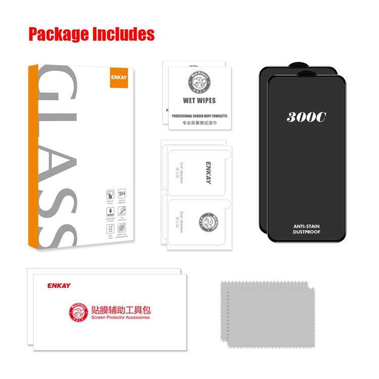 For iPhone 15 Pro Max 2pcs ENKAY 300C Super Large Arc Full Coverage High Aluminum-silicon Tempered Glass Film Black - iPhone 15 Pro Max Tempered Glass by ENKAY | Online Shopping South Africa | PMC Jewellery | Buy Now Pay Later Mobicred