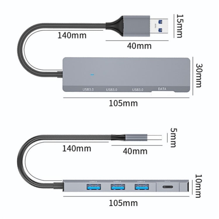 ADS-309A Aluminum Alloy USB to 3 x USB 3.0 + Type-C Data Port Expansion Hub Adapter - USB 3.0 HUB by PMC Jewellery | Online Shopping South Africa | PMC Jewellery | Buy Now Pay Later Mobicred
