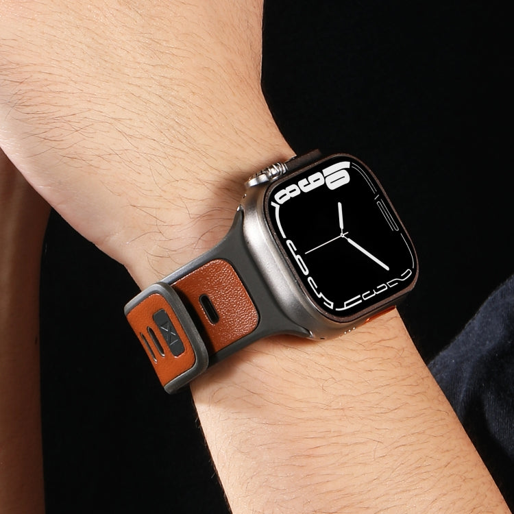 For Apple Watch Ultra 49mm Leather Skin Silicone Watch Band(Green) - Watch Bands by PMC TechLife | Online Shopping South Africa | PMC TechLife | Buy Now Pay Later Mobicred