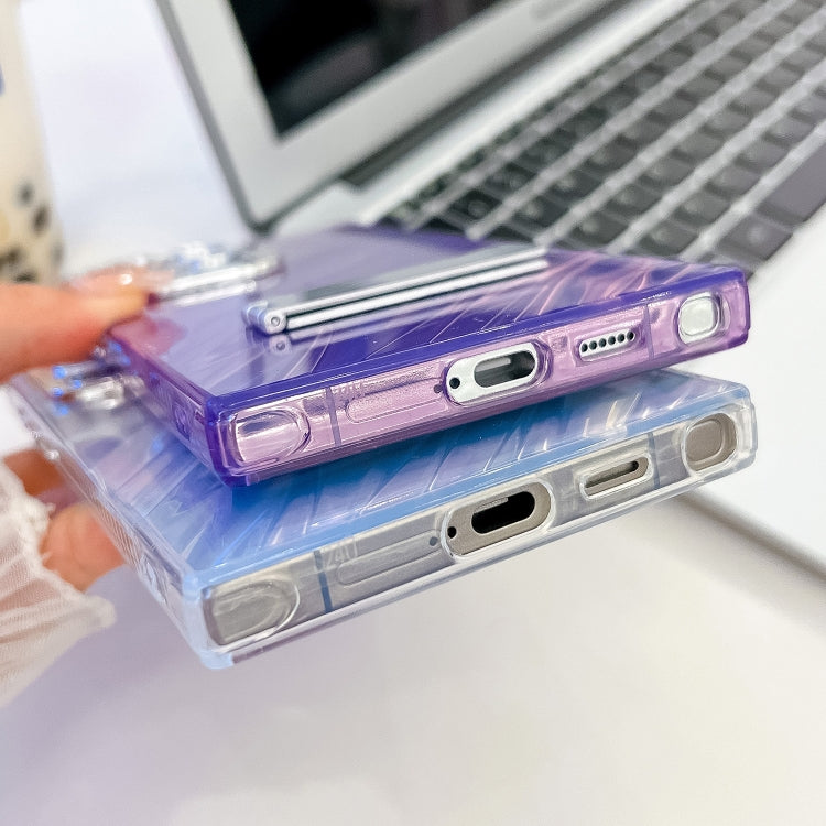 For Samsung Galaxy S25 Ultra 5G Plating Glitter Texture Fold Holder TPU Phone Case with Lens Film(Pink Shell Pattern) - free shipping - PMC Jewellery - Order now!