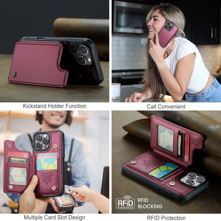 For iPhone 16 Pro Max CaseMe C22 Card Slots Holder RFID Anti-theft Phone Case(Red) - free shipping - PMC Jewellery - Order now!