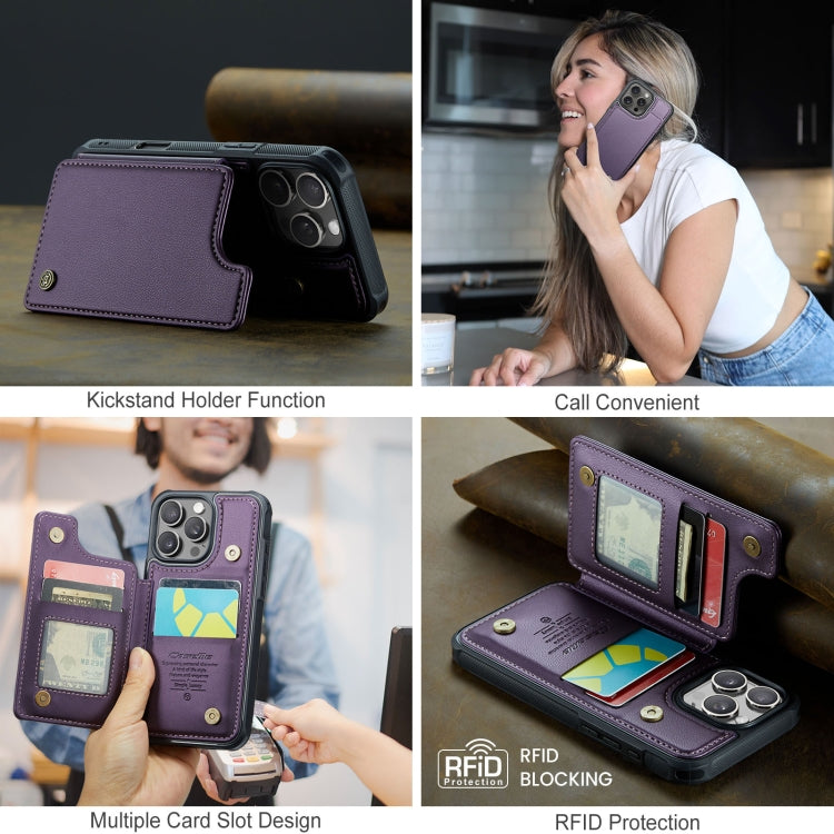 For iPhone 16 Pro CaseMe C22 Card Slots Holder RFID Anti-theft Phone Case(Purple) - free shipping - PMC Jewellery - Order now!